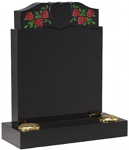 The painted roses flank the central polished heart- Churchill Memorials