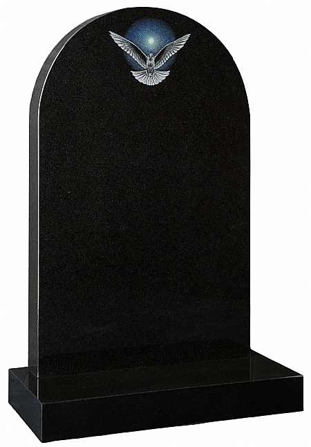 Churchill Memorials- Round Top headstone with a laser etched and highlighted dove design