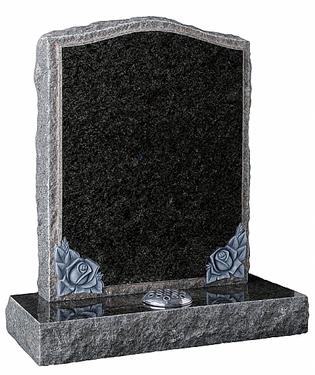 Carved roses frame and a polished face of the headstone