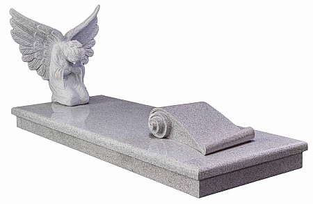 hand carved Angel with outspread wings and a scroll tablet for inscription