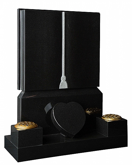 Headtone with two vases and central heart token- Churchill Memorials