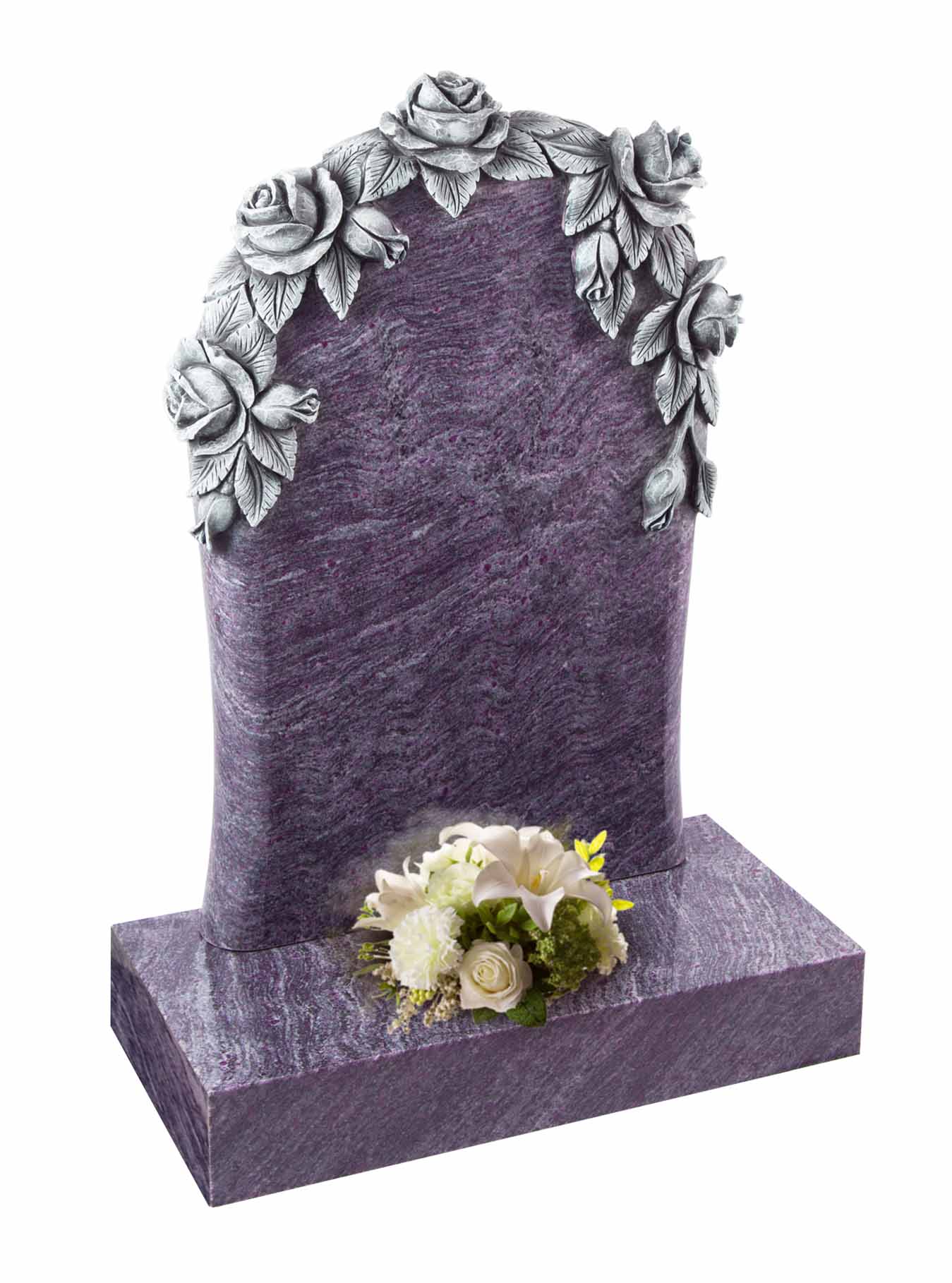 Gravestone- Unique shaped memorial with beautiful carved antique rose design