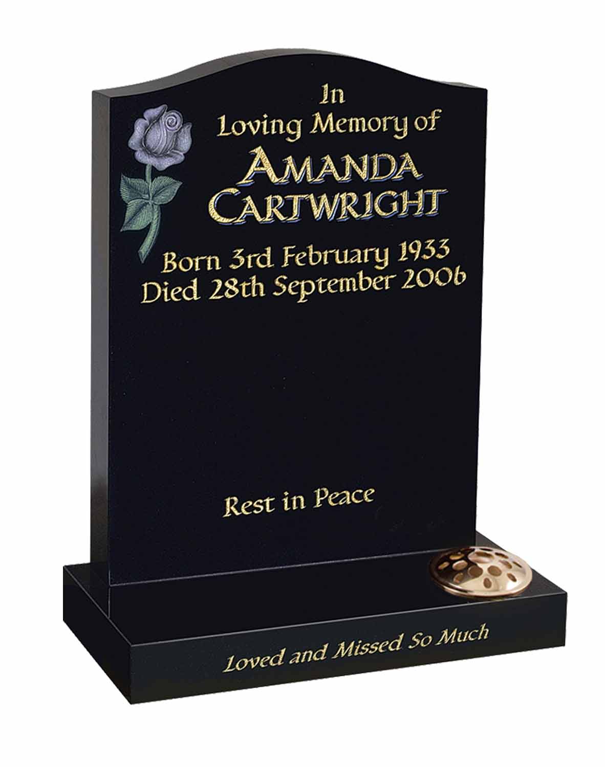 Memorials- Carved and Painted Rose- Churchill
