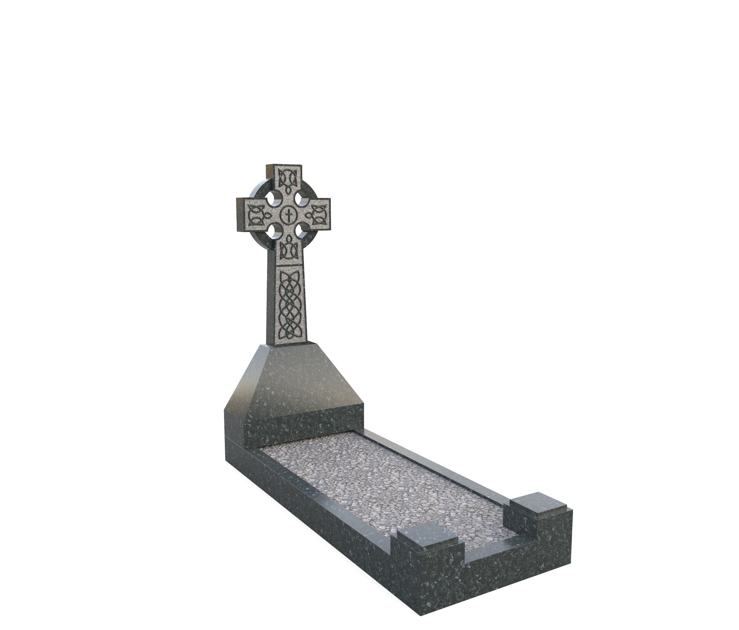 STUNNING CELTIC CROSS ON A BLOCK, STONE CHIPPING INFILL AND BLOCK VASES