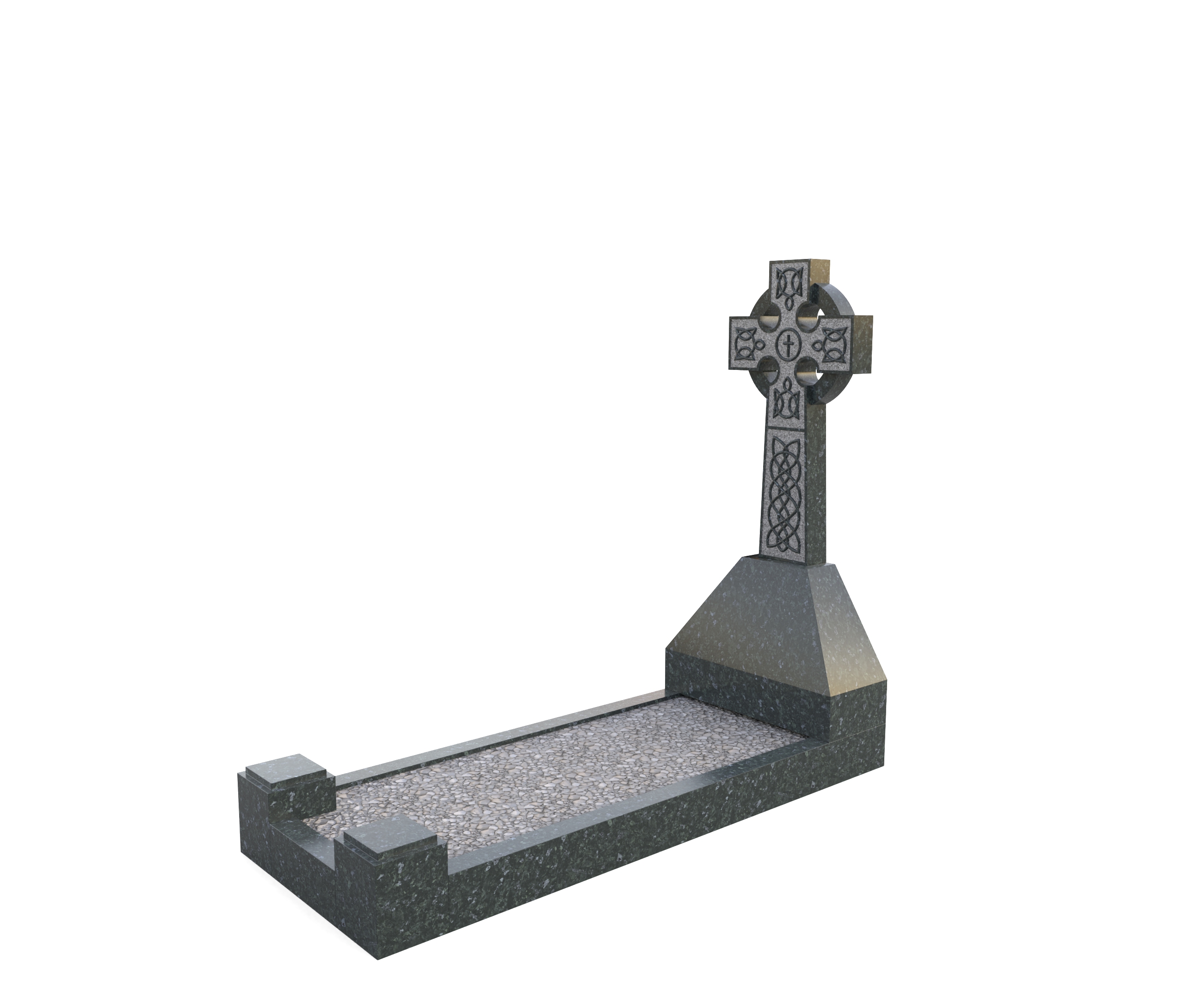 STUNNING CELTIC CROSS ON A BLOCK, STONE CHIPPING INFILL AND BLOCK VASES