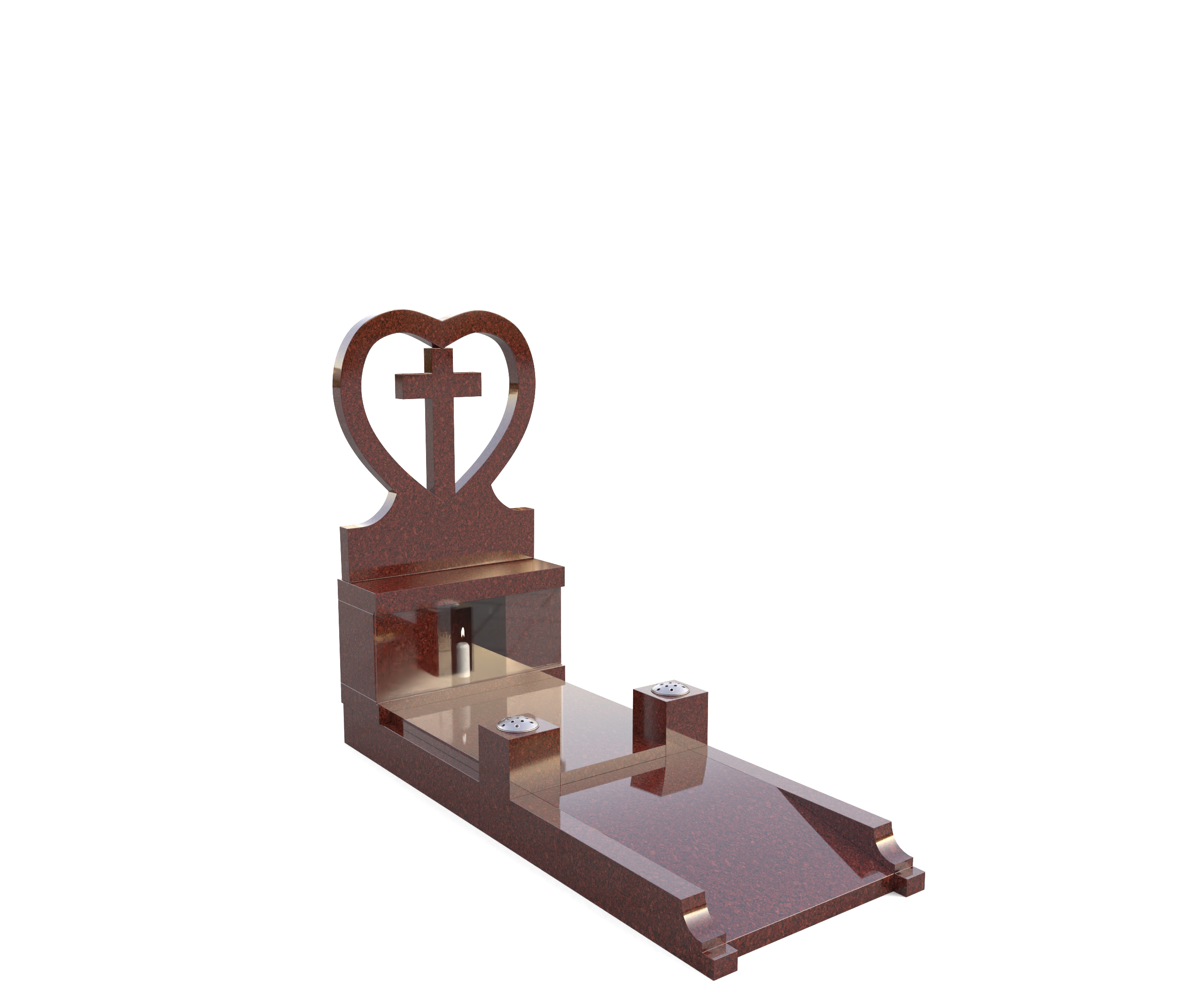 BESPOKE HEART SHAPE HEADSTONE WITH CROSS - BUILT IN CANDLEBOX/COVERSLAB AND FRONT PANEL