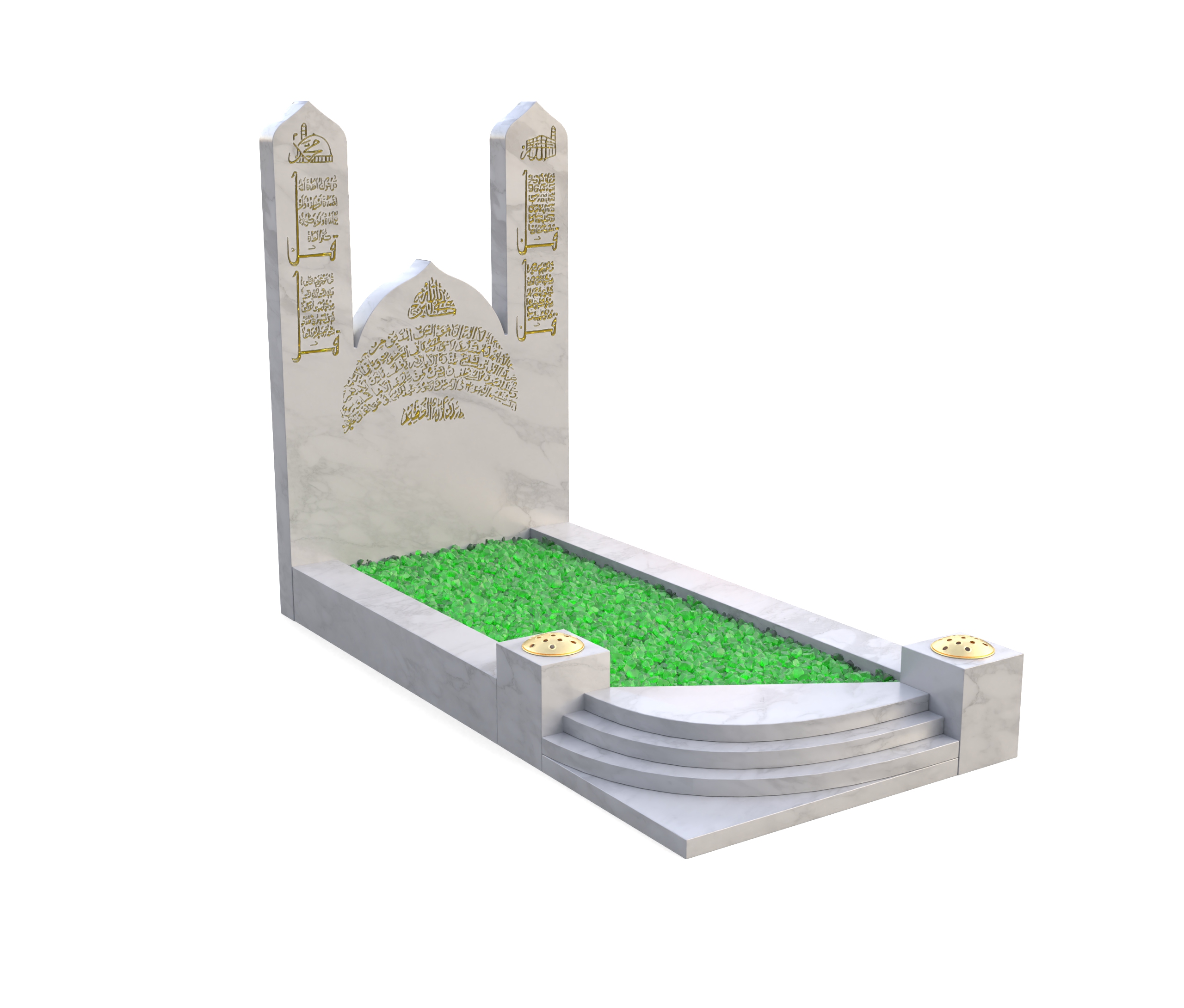STUNNING MOSQUE SHAPED HEADSTONE AND KERBS FINISHED WITH STEPS AND CHIPPINGS